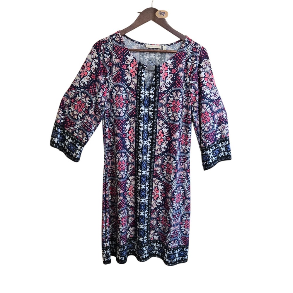 Maria Gabrielle Women's Dress Size‎ LG Long Sleeve Boho Print V Neck Knee-length